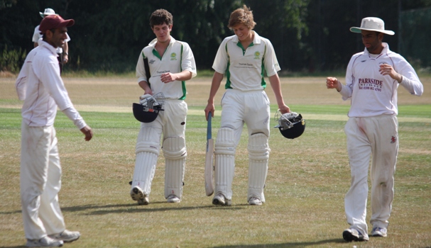 All over - Luke joined Jim and has added 10 in 6 balls in his maiden innings to finish at 228-7